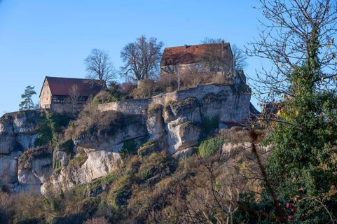 Pottenstein Castle, built around 1070, blue sky, Pottenstein, Upper Franconia, Bavaria, Germany
