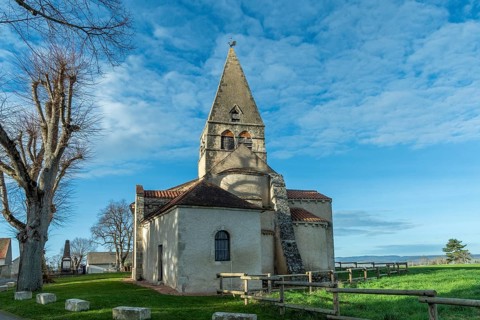 Painted church St Aignan's, Church of Begues. Allier department. Auvergne Rhone Alpes. France.