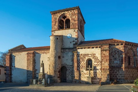 Azerat village. Roman church Saint-Jean-Baptiste . Haute Loire. Auvergne Rhone Alpes. France