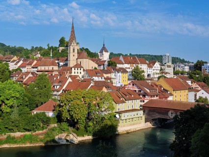 View of the old town with the parish church of the Assumption of Mary, in the back the Baden City