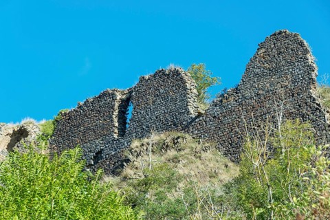 Ruins of medieval castle of Buron. Puy de Dome. Auvergne Rhone Alpes. France