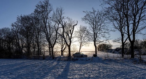 Winter landscape, fields and fields in Berlin Lübars, a village in Berlin Reinickendorf, Germany