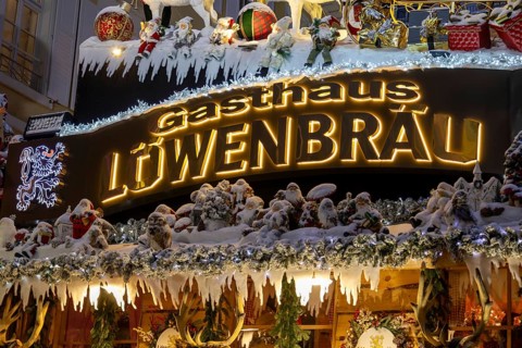 Gasthaus Löwenbräu in Baden-Baden. In winter time, the inn transforms its beer garden into an