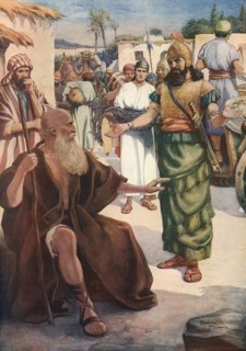 Scene from the biblical story, The Story of Naaman and Elisha, Elisha is about how Naaman, a Syrian