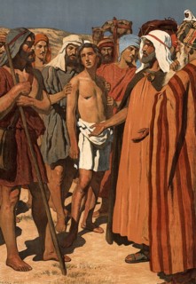 Scene from the biblical story, Joseph is sold as a slave to Egypt by his jealous brothers after