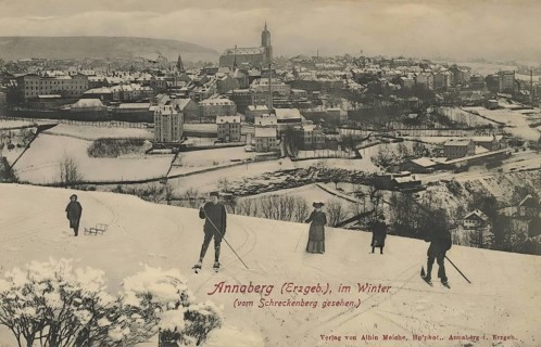 Annaberg in the Ore Mountains in winter, Saxony, town in the Ore Mountains, Erzgebirgskreis,
