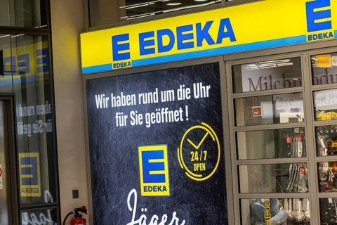 EDEKA supermarket at Stuttgart Airport. It is open around the clock, seven days a day. 24-7.