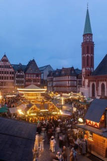 December 22, 2025, View from a window inside the Roemer looking down at the Frankfurt Christmas