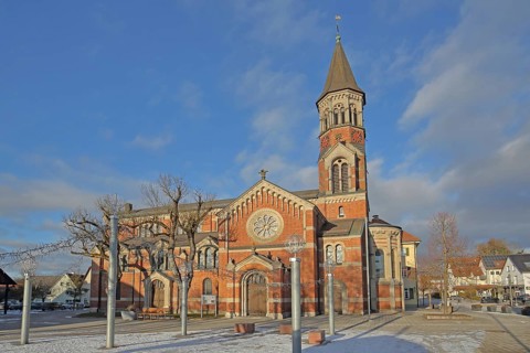 St. Martin's Church built in 1867, brick church, Nattheim, Härtsfeld, Swabian Jura,