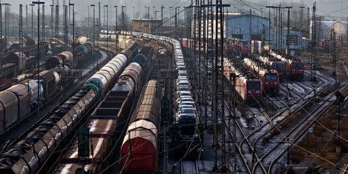 Train formation system with many rails in the Vorhalle district, marshalling yard, freight trains,