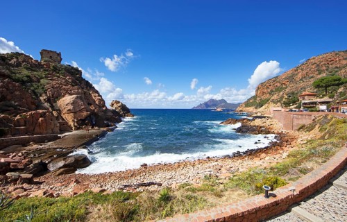 Marina de Porto with the Genoese Tower and the Bay of Porto, a UNESCO World Heritage Site, Ota,