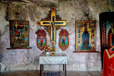 Bulgarian Orthodox Rock cave Monastery of Saint Dimitar Basarbowski, Cave chapel, Basarbovo,