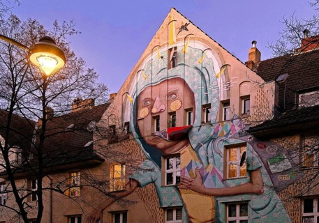 Kiefernstraße, residential street of the left-wing alternative scene with street art on house