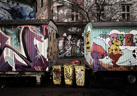 Kiefernstraße, residential street of the left-wing alternative scene with street art and