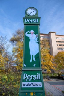 The persil clock, neon sign for the company Henkel, this historic persil clock was given away to