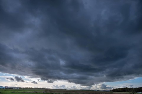 Rain clouds (Nimbostratus) over Eckental, Middle Franconia, Bavaria, Germany