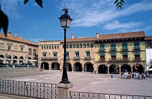 Square, street lamp, dove, Poble Espanyol, Barcelona, Spain, June 1999, vintage, retro, old,