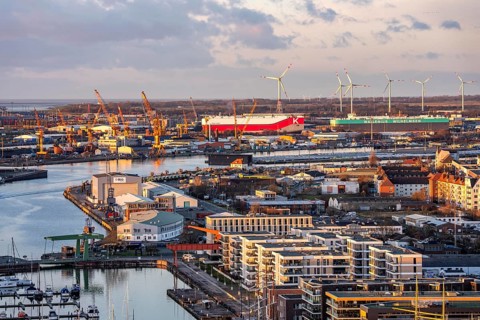 Overview of the overseas port with BLG Auto Terminal in Bremerhaven, Bremen, car transporter Aniara