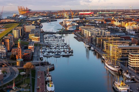 Overview of the New Port and the overseas port with container terminal in Bremerhaven, Bremen,