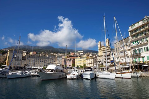 Old port with marina and church of Saint Jean-Baptiste à Bastia or church of St. John the Baptist,