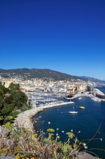 View from the citadel of the old port with marina and church of Saint Jean-Baptiste à Bastia or