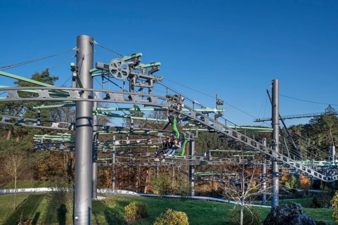 Ski lift for the summer toboggan run in Erlebnisfelsen Pottenstein, Pottenstein, Upper Franconia,