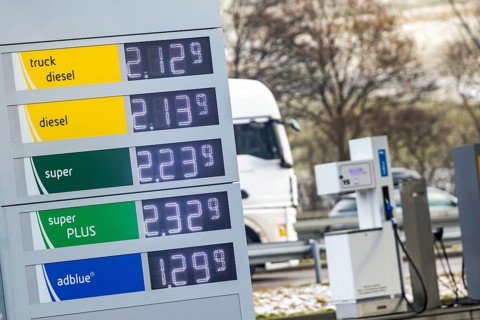 Fill up at Agip on the motorway. High prices on the A8 motorway near Gruibingen, Baden-Württemberg,