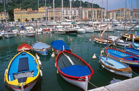 Colorful boats, marina, Nice, Cote d'Azur, Mediterranean, southern France, June 1999, vintage,