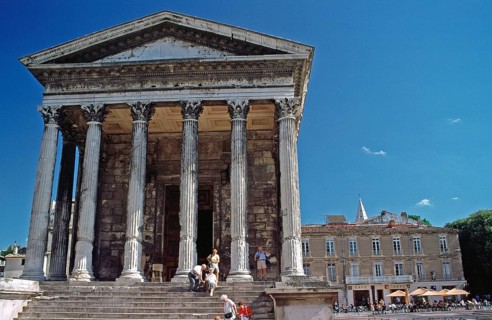 Maison Carrée Roman temple in Nimes, Gard départements, southern France, June 1999, vintage, retro,