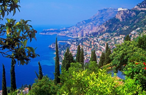 Panoramic view of Monaco, the Hotel Vistäro and Roquebrune-Cap-Martin, Côte d'Azur, Mediterranean,