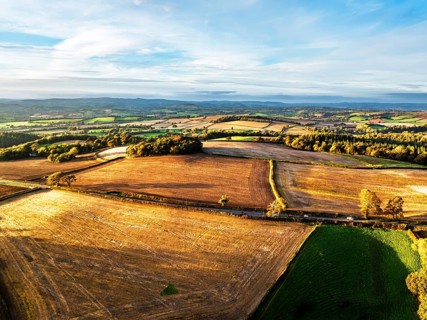 Colours of Devon Farms and Fields over Berry Pomeroy from a drone, Totnes, England, United Kingdom