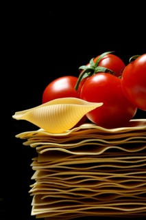 Lasagna leaves and conchiglione noodle with tomatoes, pasta