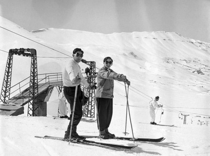 Male skiers at Cedars Ski Resort, Bsharri, Lebanon, Middle East c 1956 - the country's oldest