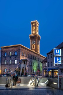 Illuminated Fürth Town Hall during Christmas time in the evening, Fürth, Middle Franconia, Bavaria,