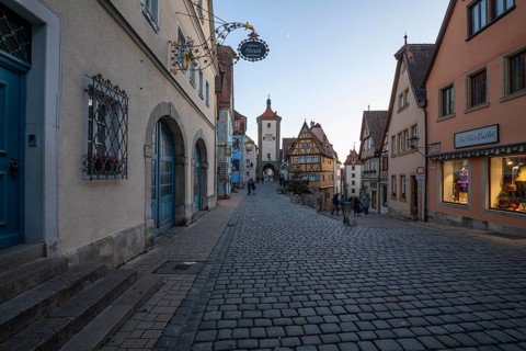 December 25, 2025: Christmastime at Plönlein — Rothenburg ob der Tauber, Bavaria, Germany. Festive