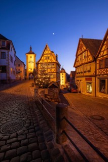 December 25, 2025: Christmastime at Plönlein — Rothenburg ob der Tauber, Bavaria, Germany. Festive