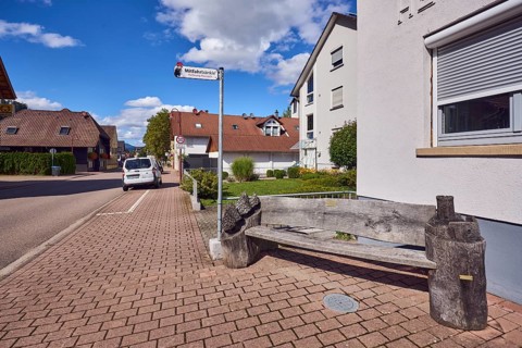 Carpool, carpool benches, towards Hausach, pavement made of concrete paving stones, road, asphalt,