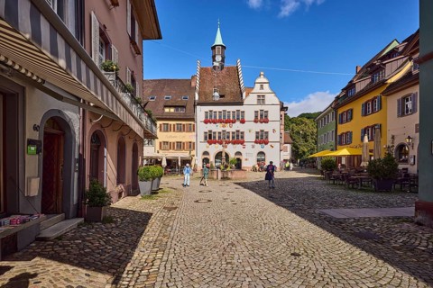 Historic town hall, market fountain, general architecture, historic buildings, houses, street,
