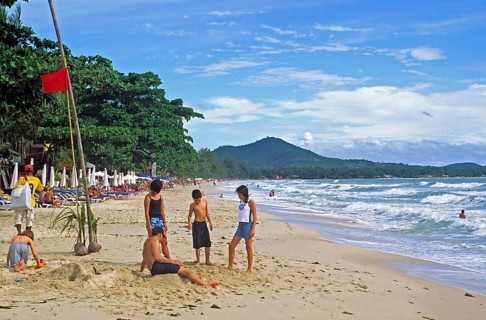 People, children, Chaweng Beach on Ko Samui, Thailand, December 2002, vintage, retro, old, historic