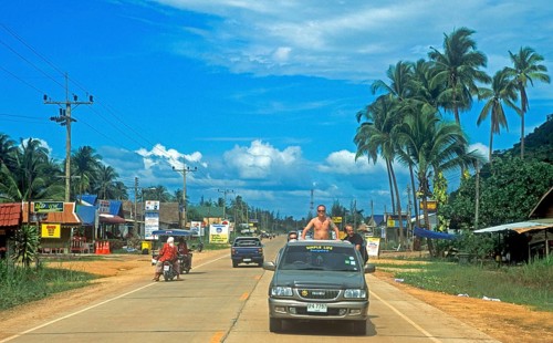 Road traffic on the island of Ko Lanta, Thailand, December 2002, vintage, retro, old, historic