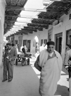 Street with shades above narrow alleyway street in Medina old town area, Tripoli, Libya, North