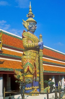 Yaksa demon guard, Grand Palace at Wat Phra Kaeo, Bangkok, Thailand, December 2002, vintage, retro,