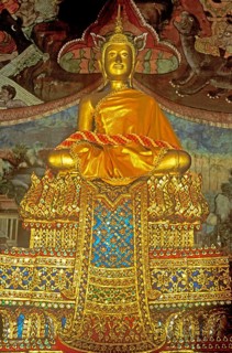 Seated Buddha at Wat Sakhet, Bangkok, Thailand, December 2002, vintage, retro, old, historic