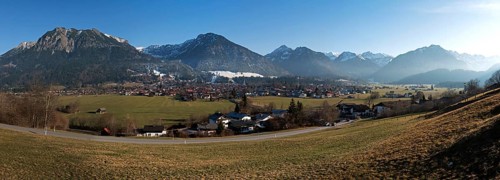 View of Oberstdorf, Rubihorn and Schattenberg and mountains of the Allgäu Alps, panorama,