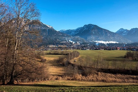 View of Oberstdorf, Schattenberg behind and mountains of the Allgäu Alps, Oberstdorf, Oberallgäu,