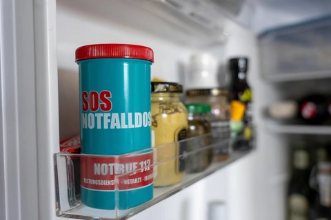 Emergency box in a refrigerator, it contains a comprehensive information sheet which gives