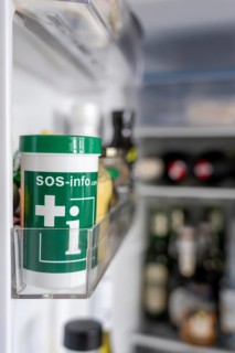 Emergency box in a refrigerator, it contains a comprehensive information sheet which gives