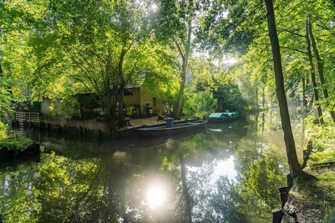Canal or Spreewaldfließ in the Spreewald near Spreewalddorf Lehde, Lübbenau/Spreewald, Brandenburg,