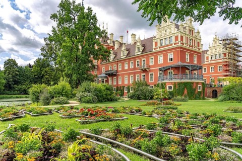 Muskau Castle in the Muskauer Park UNESCO World Heritage Site or Muzakowski Park in Bad Muskau,