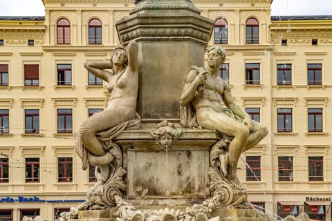 The Muschelminna fountain or Toberentzbrunnen at Postplatz in Görlitz, Upper Lusatia, Saxony,